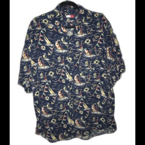 Tommy Hilfiger 90s Button Up Shirt Blue Medium‎ Men's Sailing Nautical Hawaiian